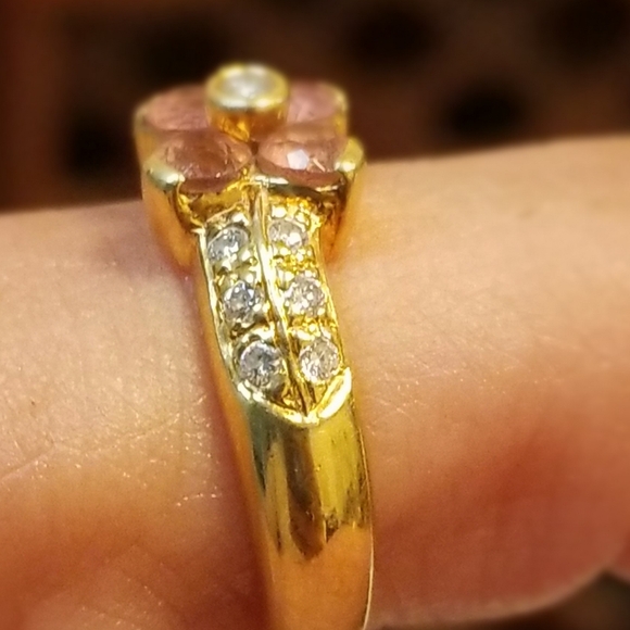 sale 18k natural ruby diamond flower gold ring - Picture 15 of 16